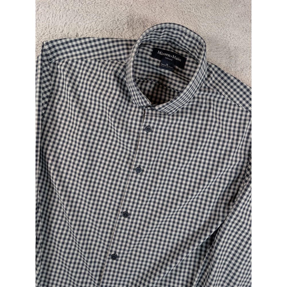 Mizzen+Main Leeward Mens Gingham Performance No Tuck Classic Shirt Navy White M
